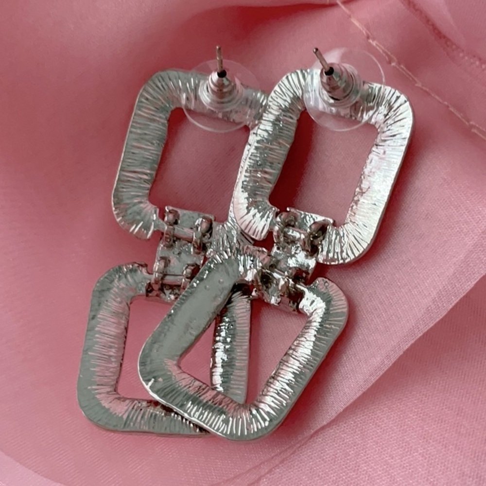 Empradda Silver Rhinestone Double Squared Earrings - image 3